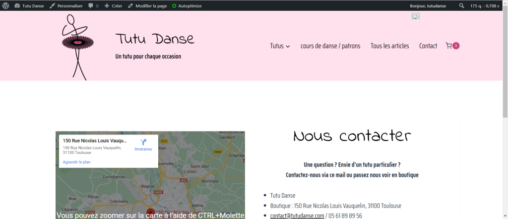 Page nous contacter de Tutu Danse