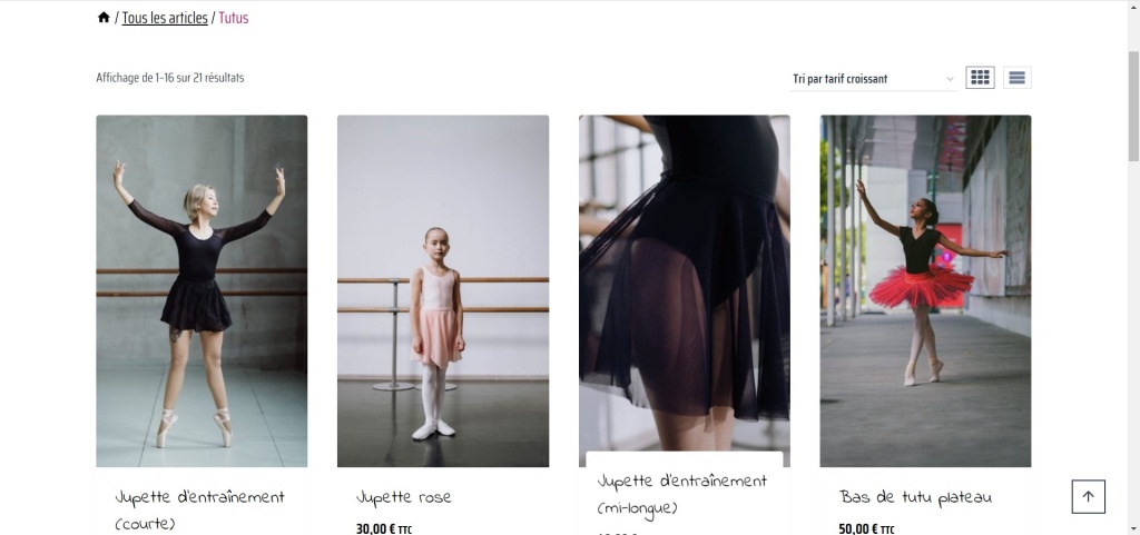 Page tutus de la boutique Tutus Danse
