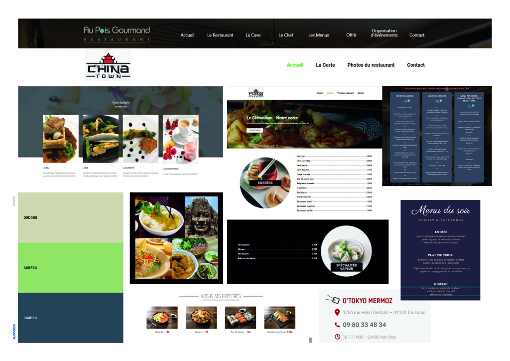 Planche d'inspiration pour réaliser le site du restaurant insolite