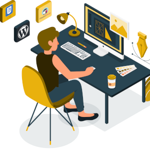 Illustration d'une personne travaillant sur un ordinateur